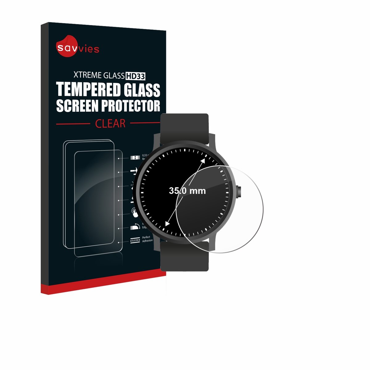 Savvies - Glas Screenprotector voor Ronde Displays (ø: 35 mm) - Gehard Beschermglas 9H
