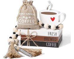 6-Delige Set Koffiebar Decoratie - Rustieke Houten Accessoires voor Kookeiland en Tafel