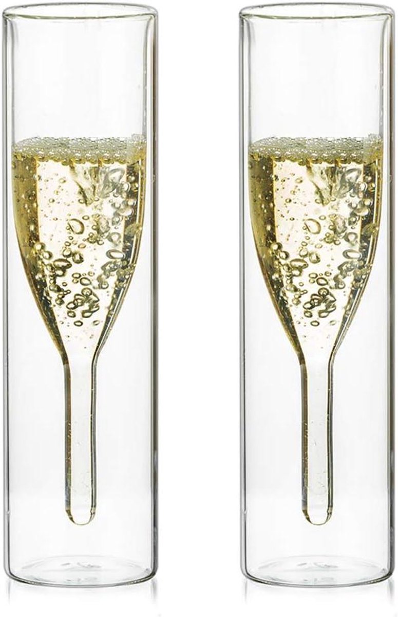 Dubbelwandige champagneglazen van kristal voor bruiloften, feesten en bars - Set van 2