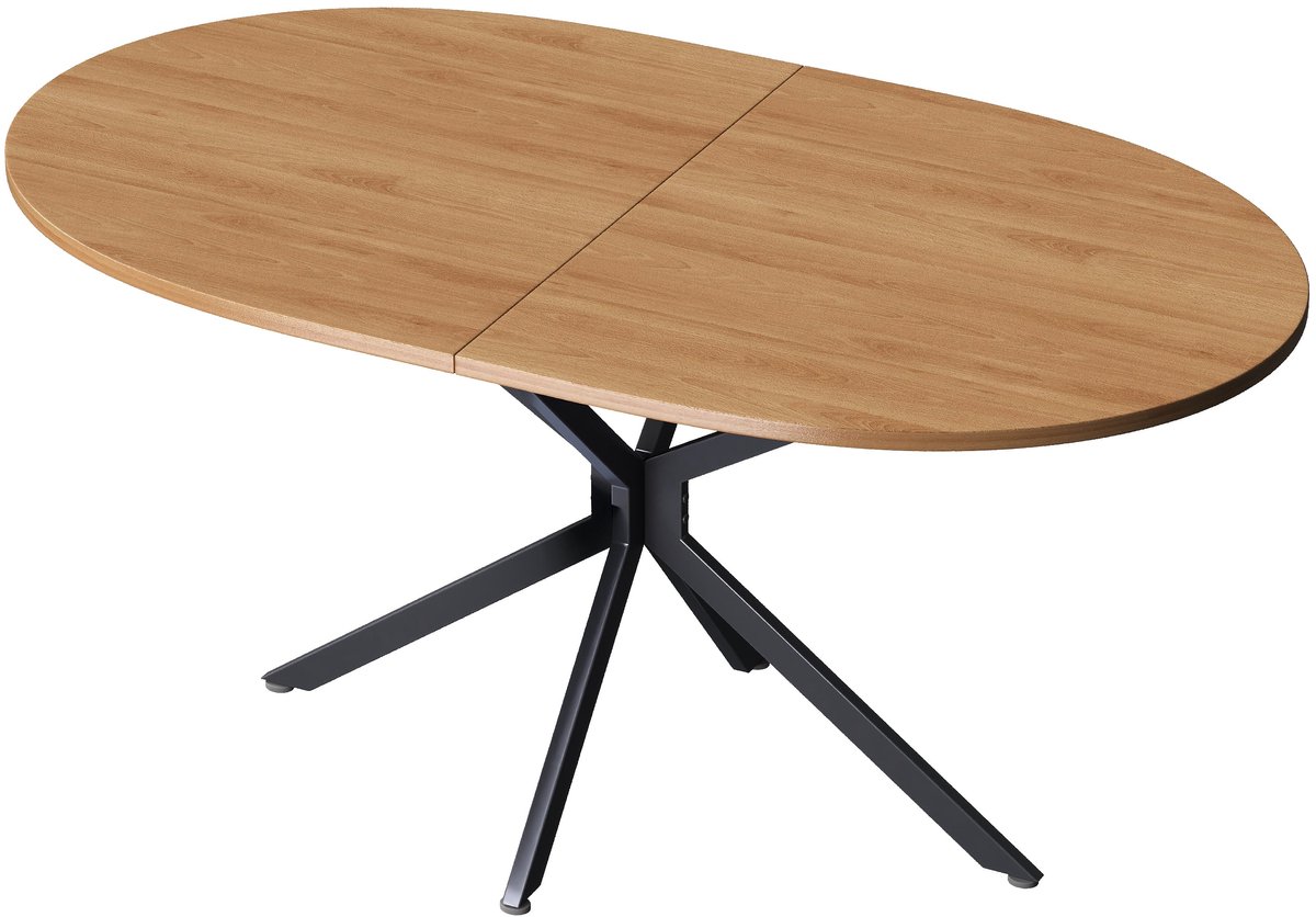 Merax Ovale Eettafel 120 x 80 x 75,5 cm - Keukentafel - Eetkamertafel - Houtkleurig Tafelblad - Zwarte Metalen Kruispoten - Voor 4 tot 6 Zitplaatsen