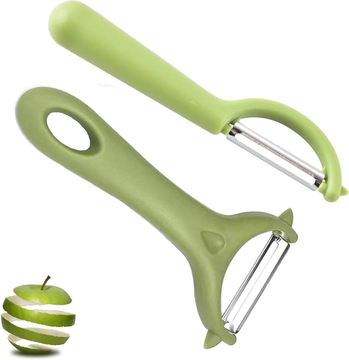 RVS Dunschiller met Antislip Handgreep voor Groenten en Fruit - Set van 2 Stuks, Groen