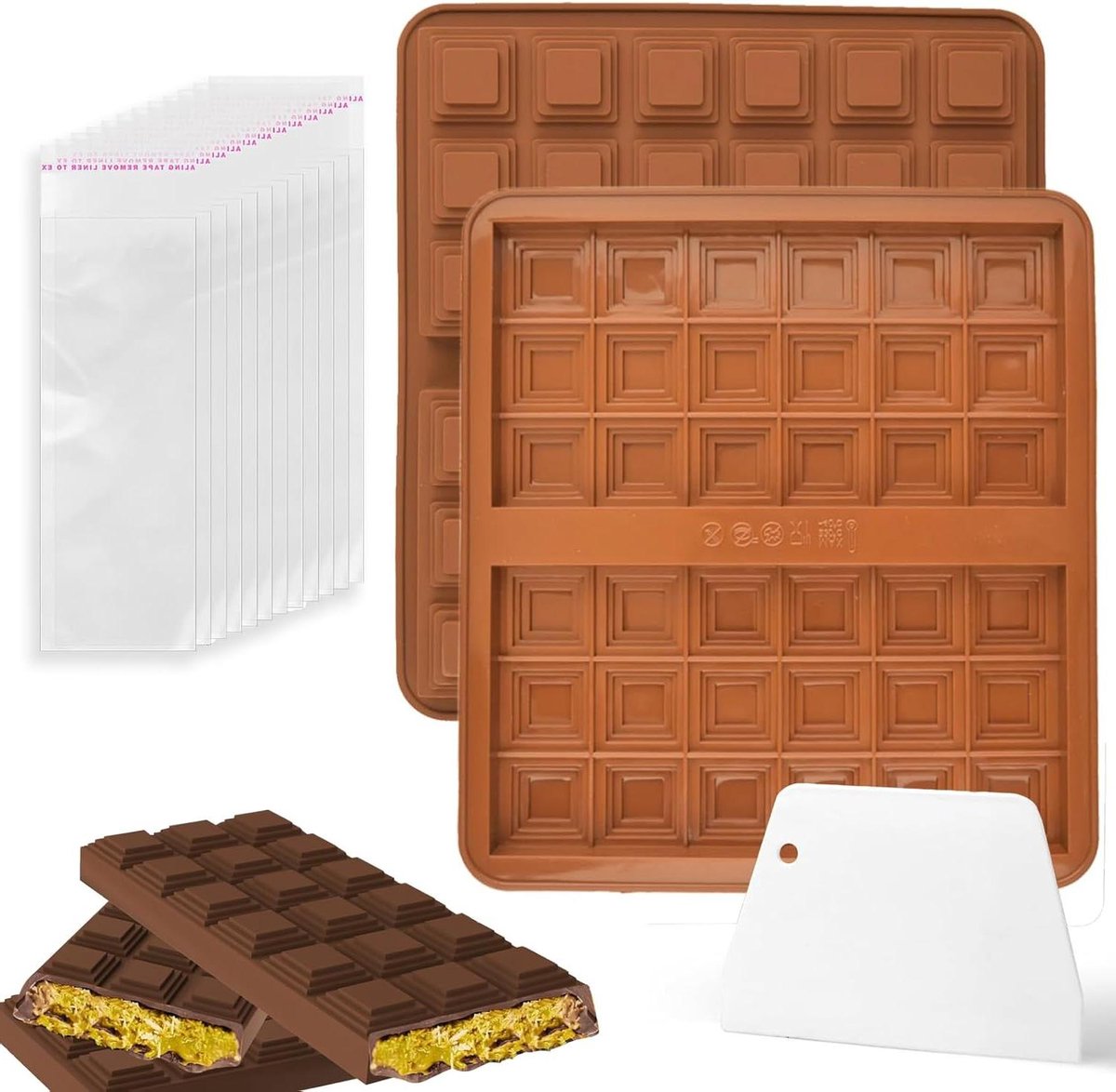 Chocoladevorm set siliconen - Maken Diepe Dubai chocoladeborden - 1 vorm - 100 zakjes