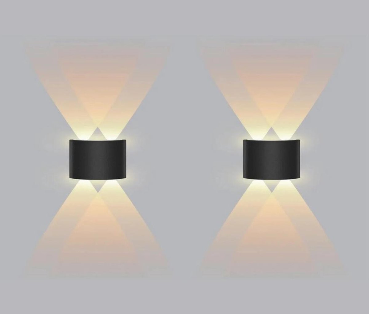 KZQ LED-wandlamp voor binnen - Wandlamp - Boven- en ondermontage - Moderne zwarte wandlamp - Set van 2 - Geschikt voor slaapkamers, woonkamers en hallen - Warm wit licht - 4 watt