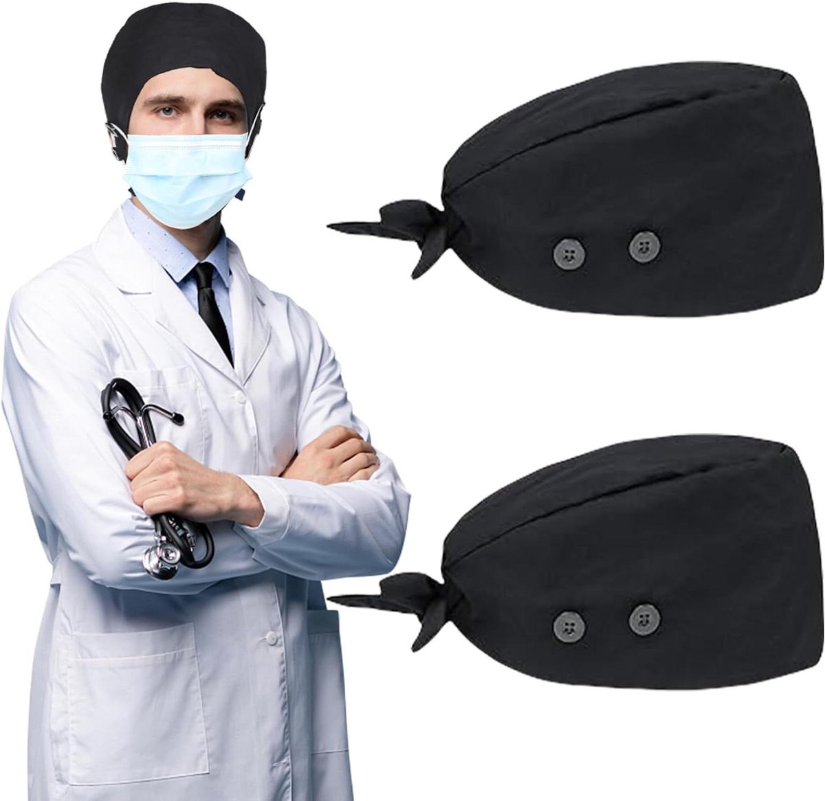 Satijnen gevoerde op-kap voor vrouwen en mannen met sleutelhanger - 4 knopen voor maskerbevestiging