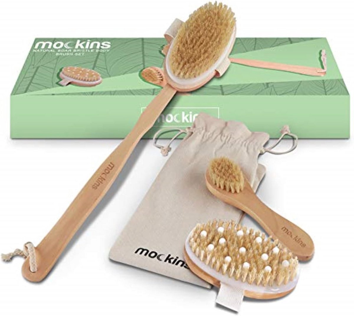 Natuurlijke Massageborstel Set met Houten Handvat voor Lichaam en Gezicht