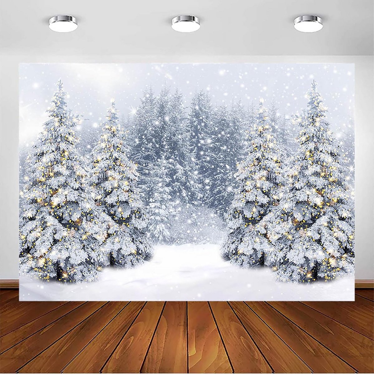 Winterse Kerst Fotografie Achtergrond Wonderland Sneeuwbos Decoratie 2,1x1,5m