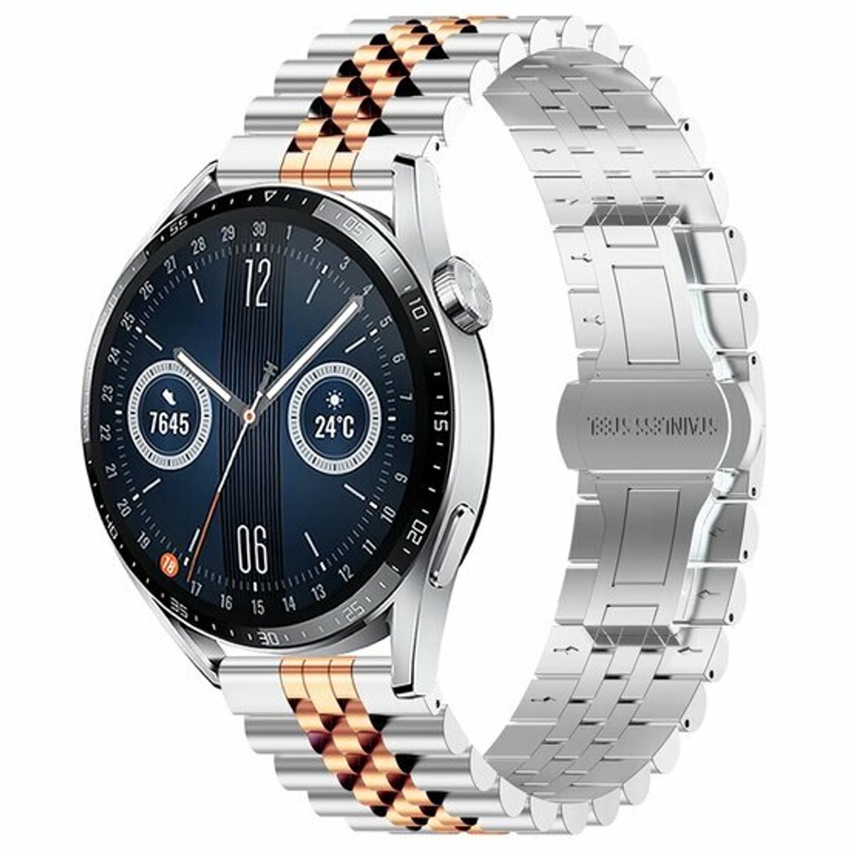 By Qubix - Stalen band - Zilver / rosé goud - geschikt voor Huawei Watch 5 - 46mm