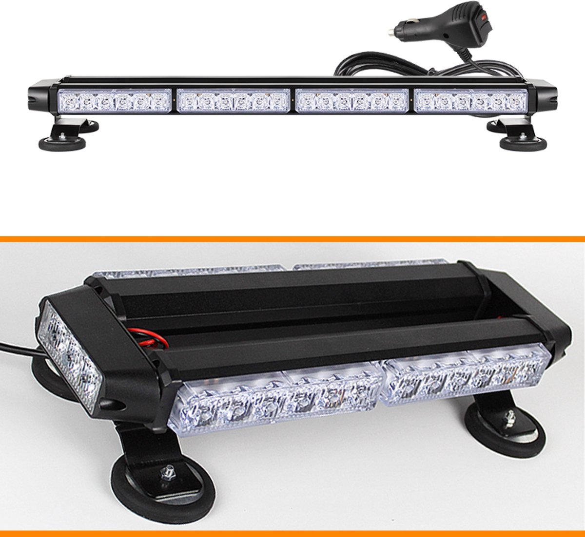 SONNENH LED flitsbalk oranje 67 cm - 12V/24V, 54 LED's, IP65 dakset voor auto en truck