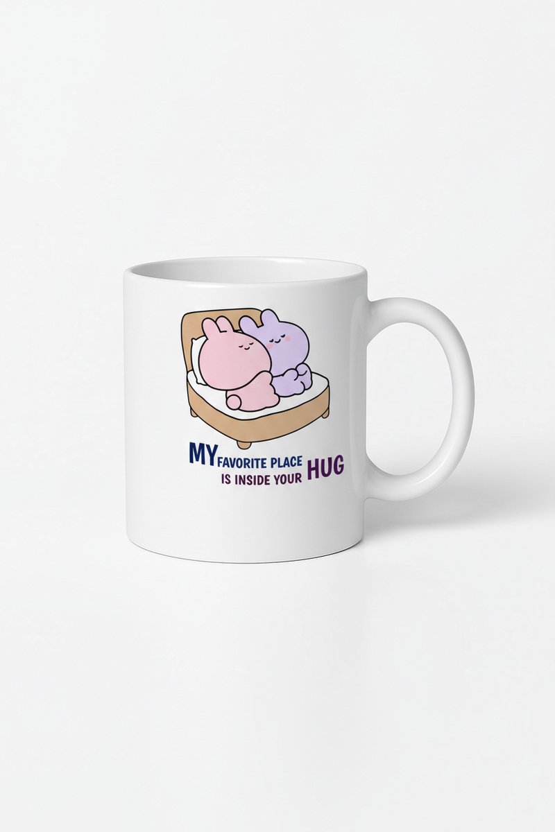 Lieve Konijntjes Mok – 'My Favorite Place Is Inside Your Hug' – Romantisch Cadeau Liefde