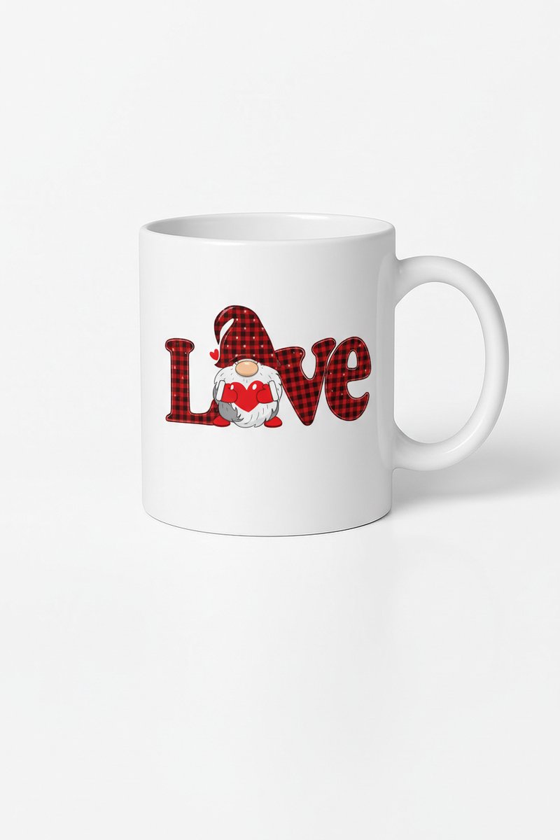 Valentijn Mok Liefde Gnome Plaid Design - Keramische Kabouter Cadeau