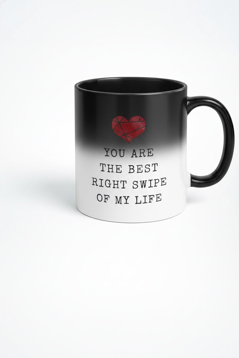 Magische Kleurveranderende Mok 'Best Right Swipe' met Hart - Romantisch Cadeau voor Liefde