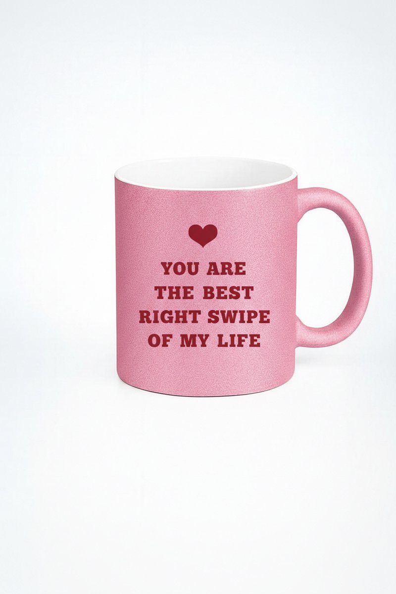 Roze Glitter Mok 'Beste Right Swipe' - Romantisch Liefdes Cadeau