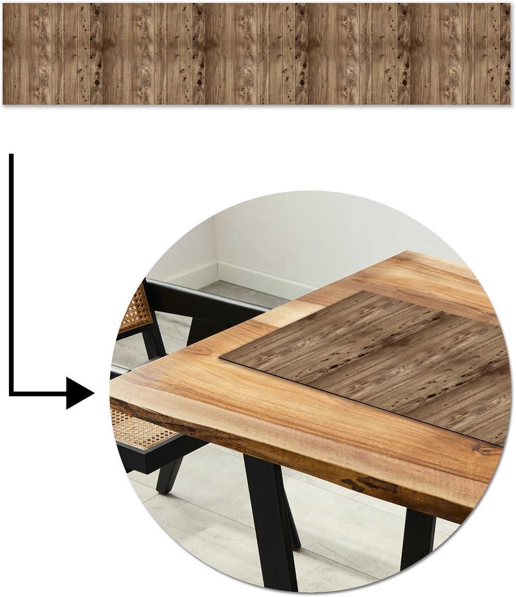 Tafelloper 200x40 cm - Tafelmat vinyl Eikenhout - Patronen - Planken - Tafeldecoratie - Tafelversiering - Keuken decoratie - Tafel versiering