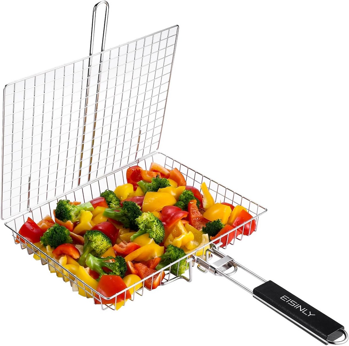 Draagbare RVS Grillmand met Afneembaar Handvat voor Vis, Groenten en Kip