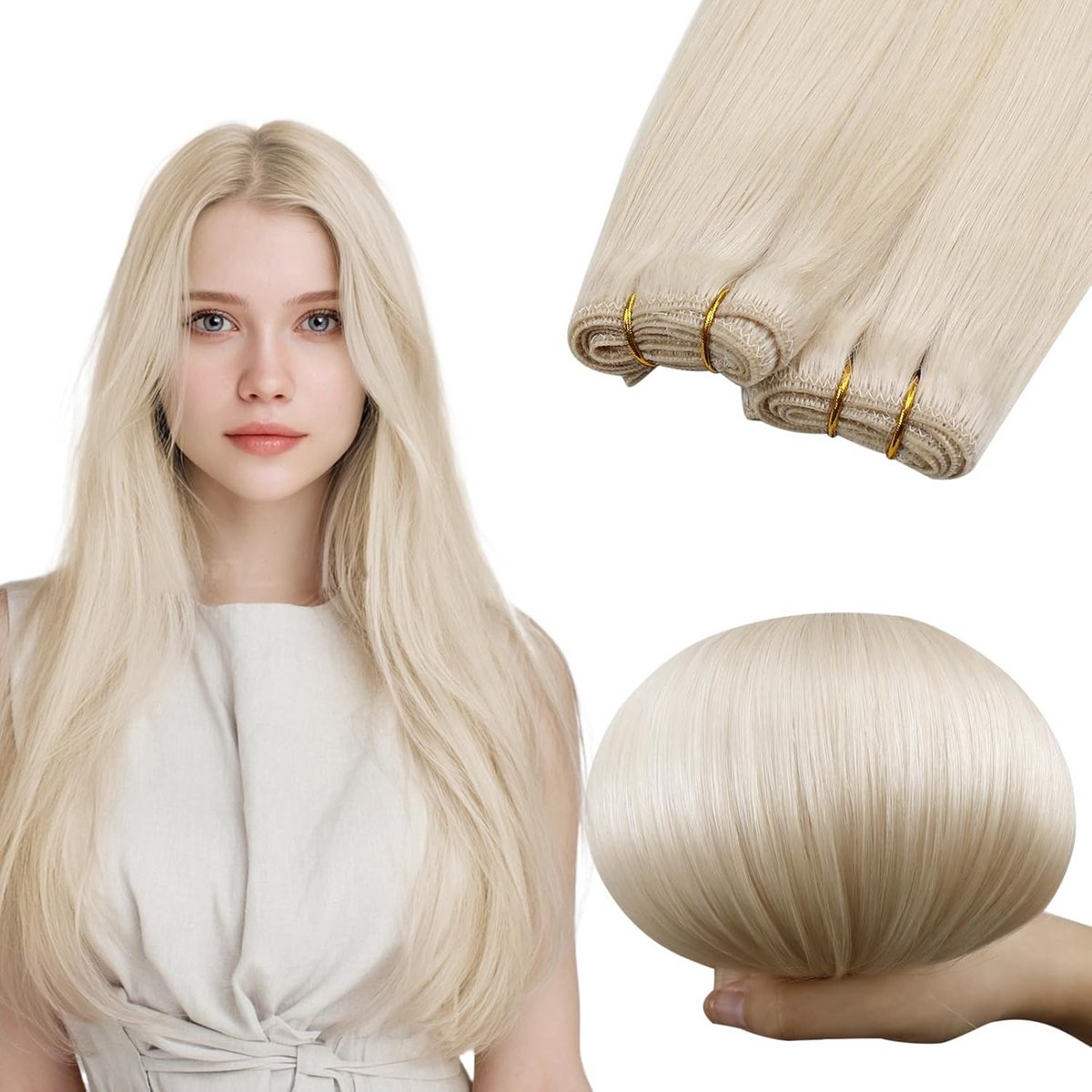Lange blonde weft haarextensions 50cm menselijk haar 100g