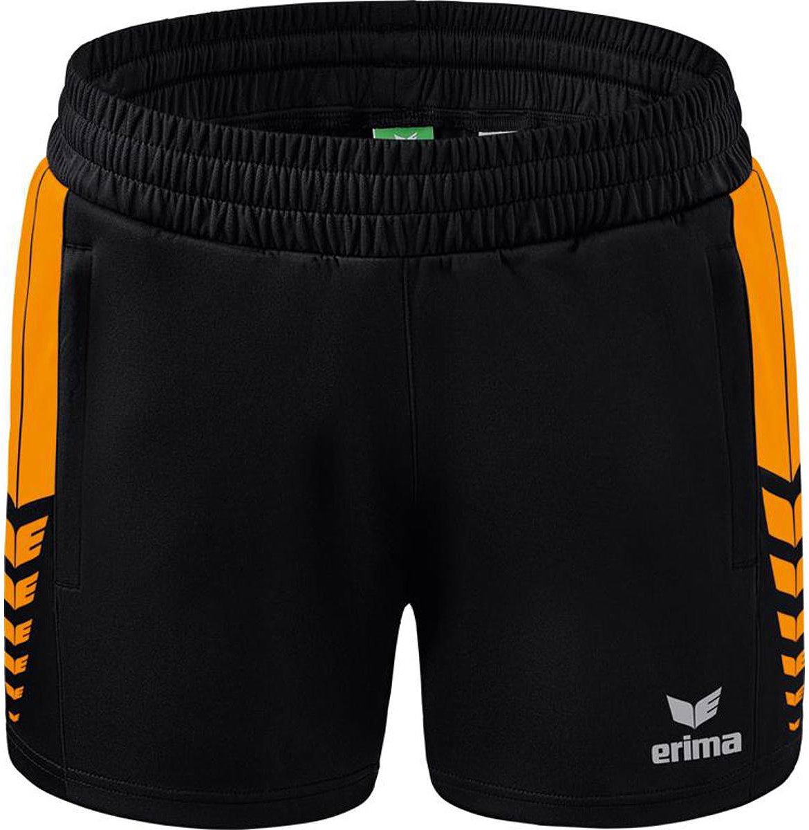 Erima Six Wings Worker Short Kinderen - Zwart / New Orange | Maat: 116