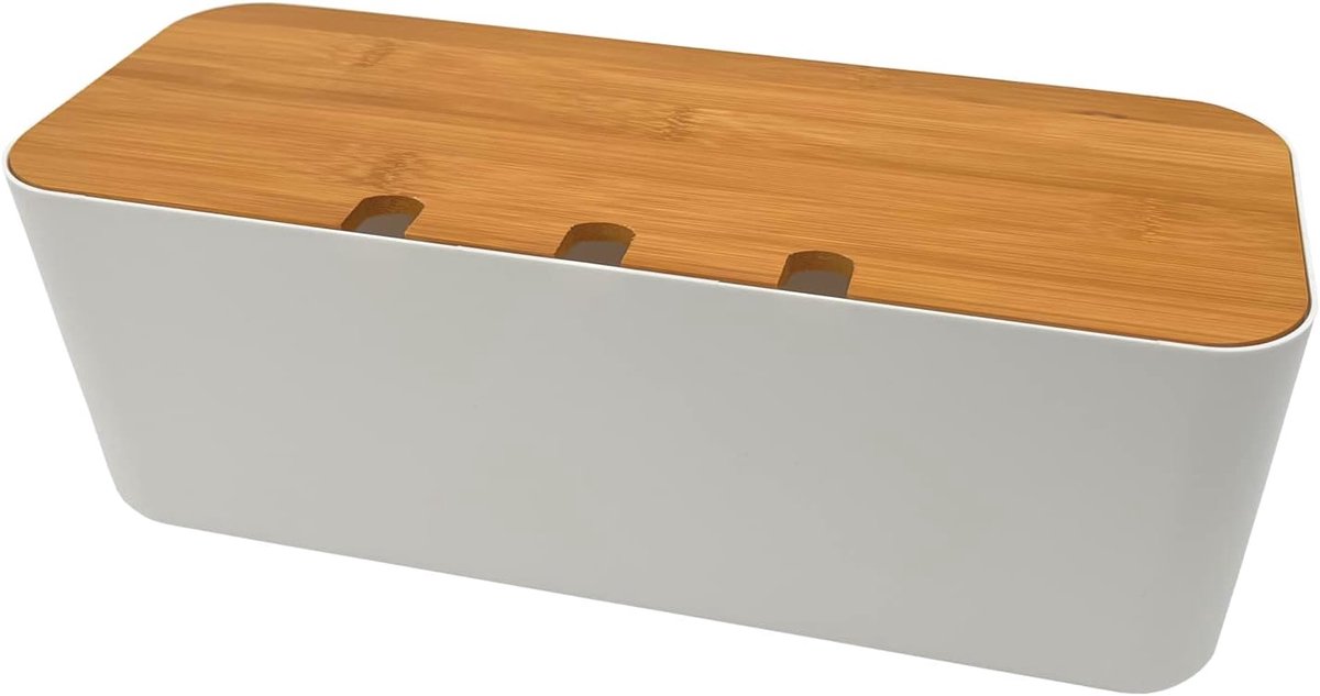 Kabelbeheerbox - Kabel Organizer - Bureau Netjes - Houten Deksel - 37x15x15 cm - Wit