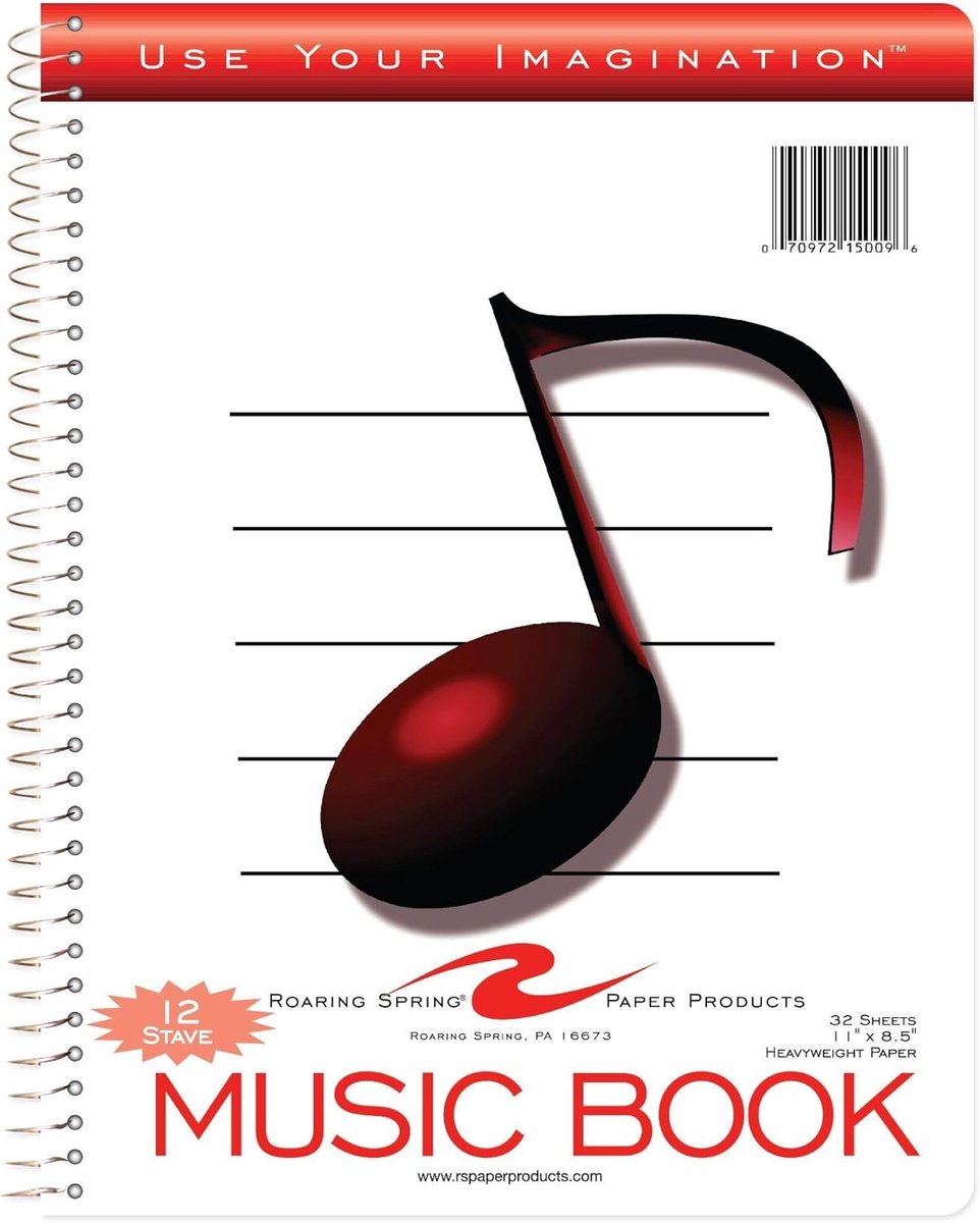 Muziek Notitieboek - Muziek Schrift - Muziek Noteren - 12 Notenlijnen - 28x22 cm - Wit