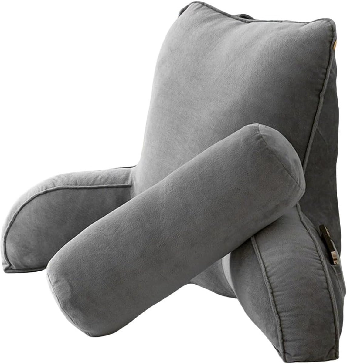 Leeskussen Bed - Rugleuning Kussen - Ontspannen Gamen - Met Zijvak - 85x60cm - Grijs