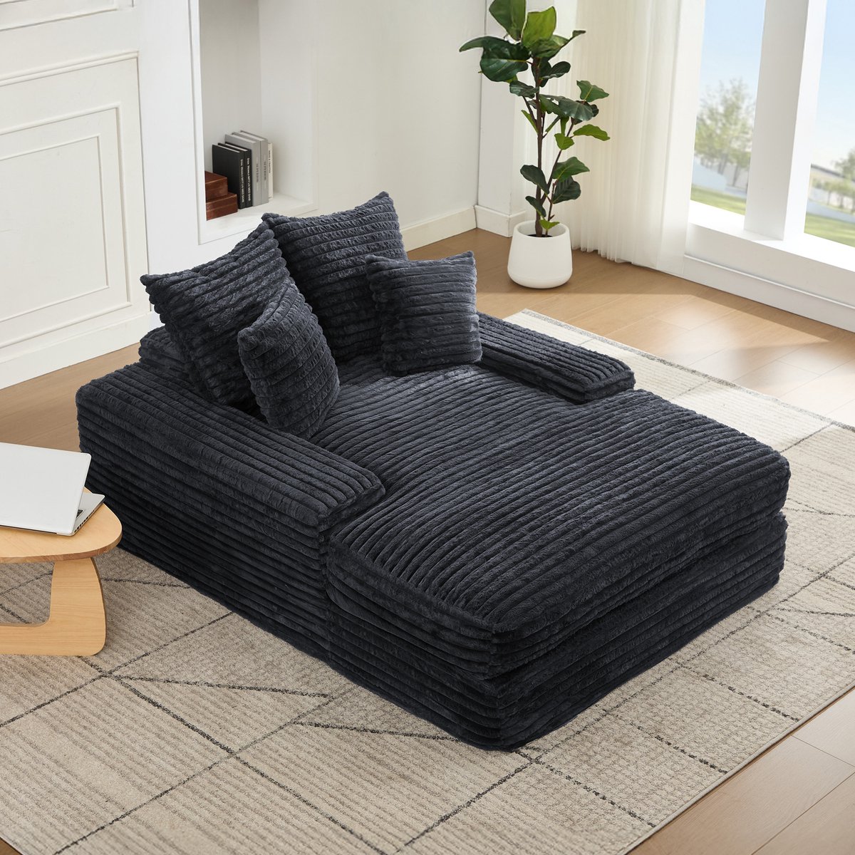 REDOM - Loungebank - Ribstof - Ergonomisch - Modern - Voor Woonkamer - Schuim - Grijs - 13