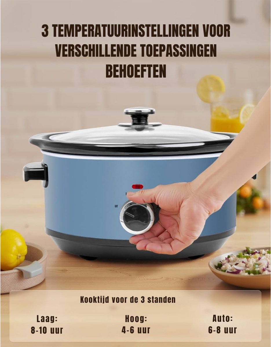 RONN® Slowcooker met timer - Slowcooker - Crockpot - Blauw - 24cm x 31cm x 18cm – foto 2