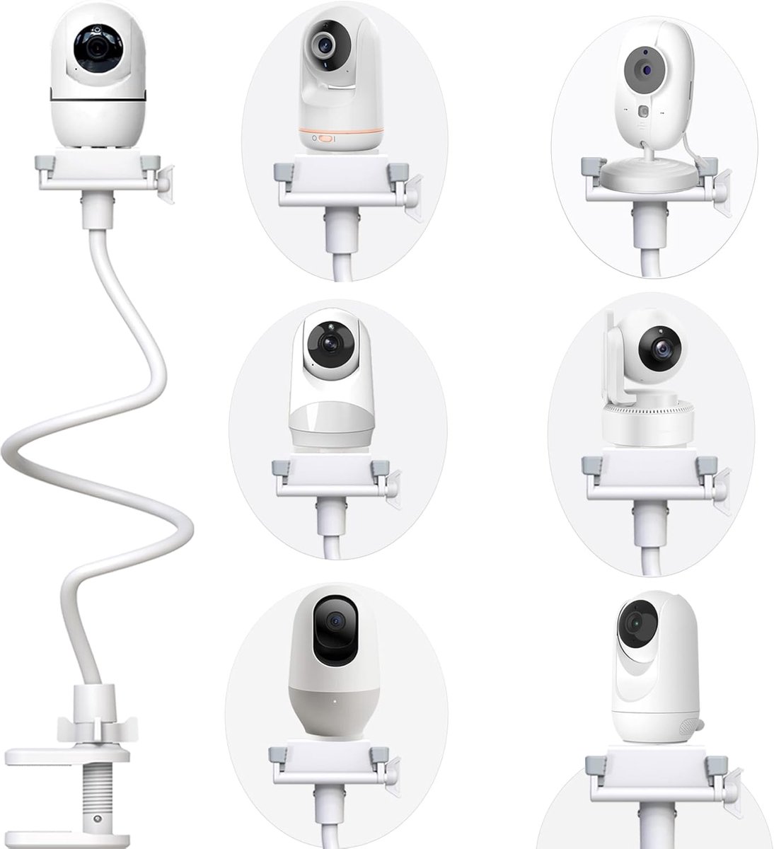 Babycamera Houder - Babyfoon Bevestiging - Babykamer Overzicht - Verstelbare Flexibele Arm - 0-4.5cm Clamp - Wit