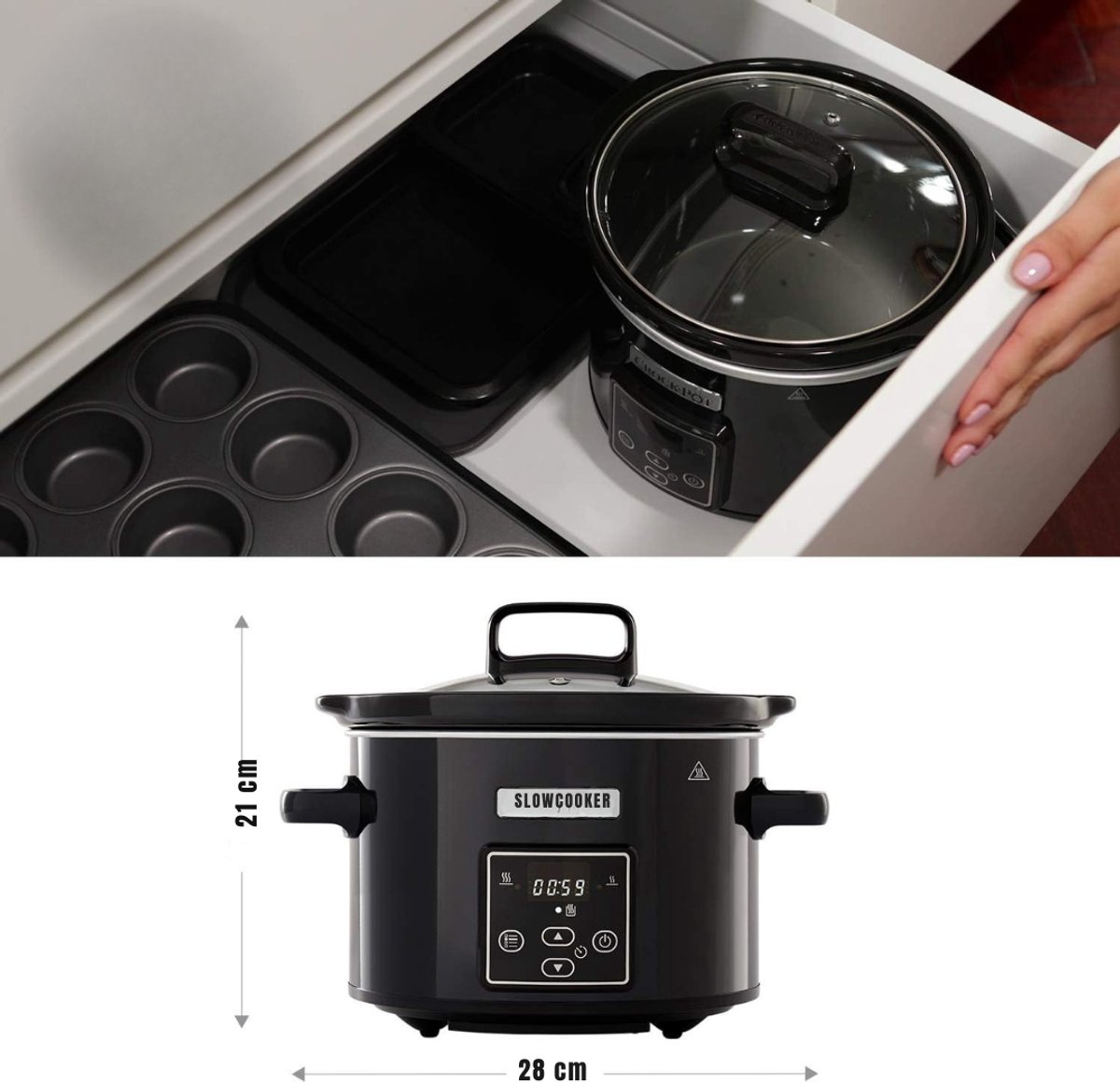 Groupe SEB RONN Slowcooker met Timer - Zwart - 29cm x 29cm x 22cm - afbeelding 3
