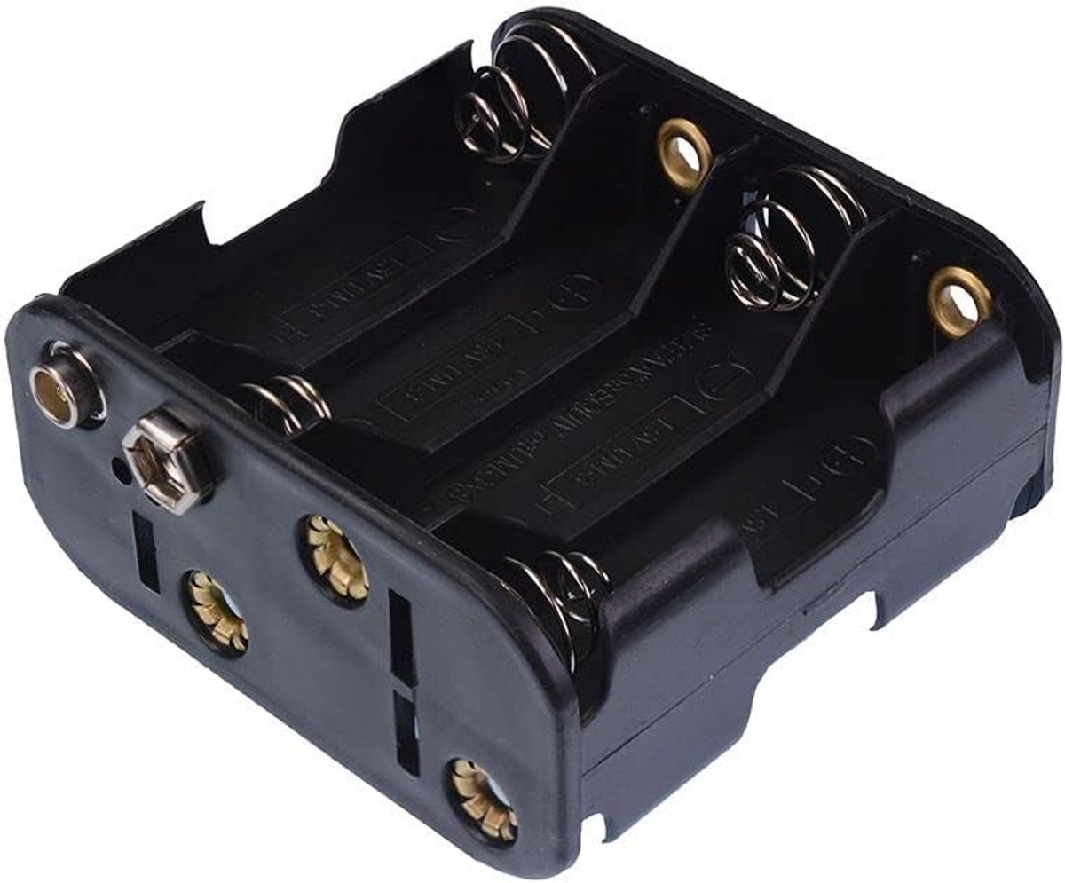Batterijhouder - 8x AA Houder - Elektronica Projecten - Met Drukknoppen - 11cm Lengte - Zwart