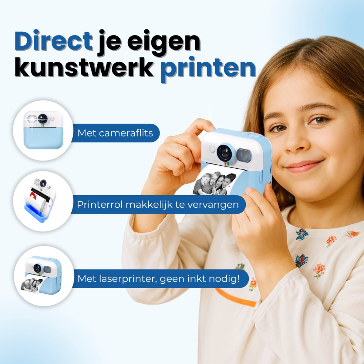 TinyPlay Kindercamera met foto printer - Digitale Camera Kinderen - 48MP - Full HD Foto en Video - Spelletjes - Fotoprinter - Kinder camera - Digitale kindercamera - Blauw – foto 3