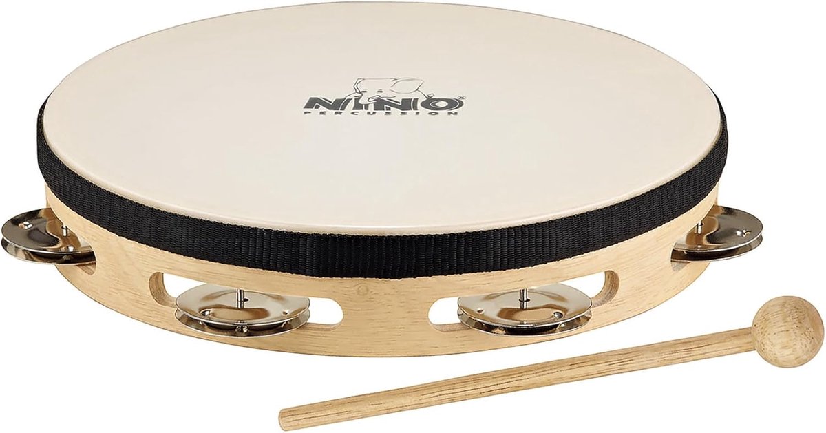 Houten Tamboerijn - Percussie Instrument - Muziek Maken - Fijne Zachte Toon - 20 cm Diameter