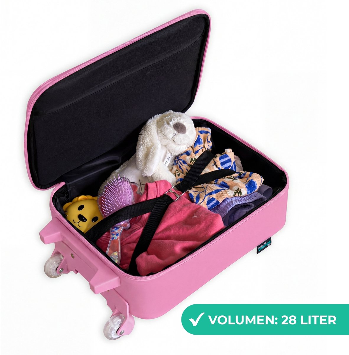 NoBoringSuitcases.com® - Kinderkoffer roze - Kindertrolley meisje - Roze bloemen - Koffer kind lichtgewicht - Reiskoffer trolley voor kinderen - Koffertje met lichtgevende wieltjes - Rolkoffer — cadeau in Spellen & Speelgoed - foto 8
