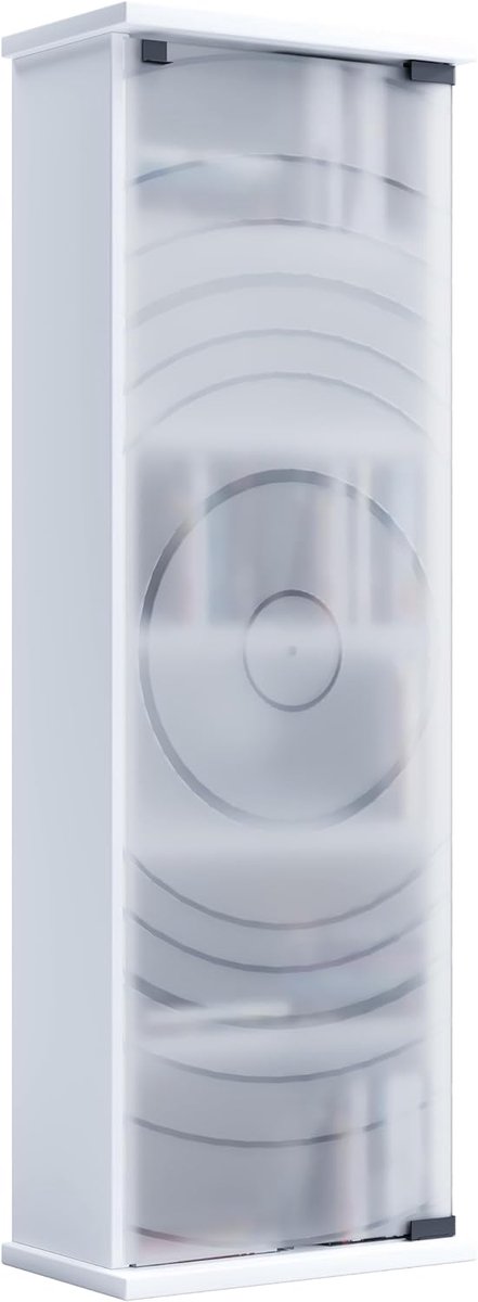 CD DVD Plankkast - Media Opberger - Woonkamer Decoratie - Glazen Deur - 31x92cm - Wit