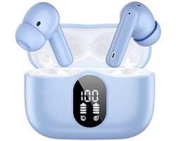 SBG Draadloze Oordopjes - Noise Cancelling - Headset - Bluetooth 5.4 - Earbuds oplaadcase - LED Display - Met Microfoon - Extra dopjes - Lichtblauw