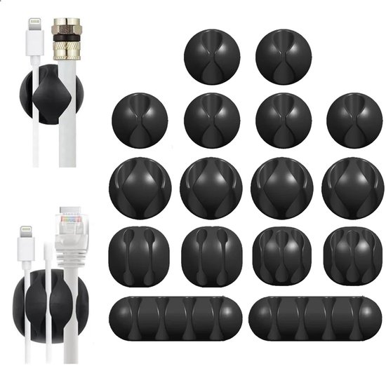 Paquet de 16 | Serre-câbles autocollants | Serre-câbles | Coller | Porte-câble | Organisateur de câbles | Petit crochet | Serre-câble | Guide-câble | Câbles | Noir
