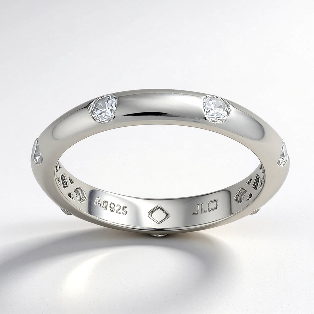 Cavill - Zilveren Ring met 7 Nigeriaanse Zirkonen 0,531 ct - 925 Sterling Zilver - Rond Slijpsel Bezelzetting - Elegante Bandring - Maat 17 18