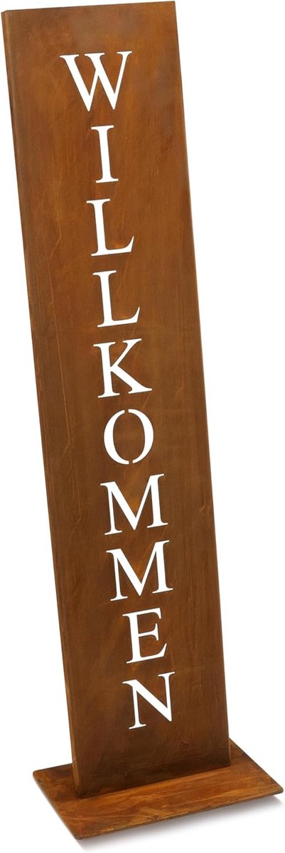 Welkomsbord Tuin - Entree Decoratie - Gasten Ontvangen - Roestlook Metaal - 71 x 15 cm - Patina