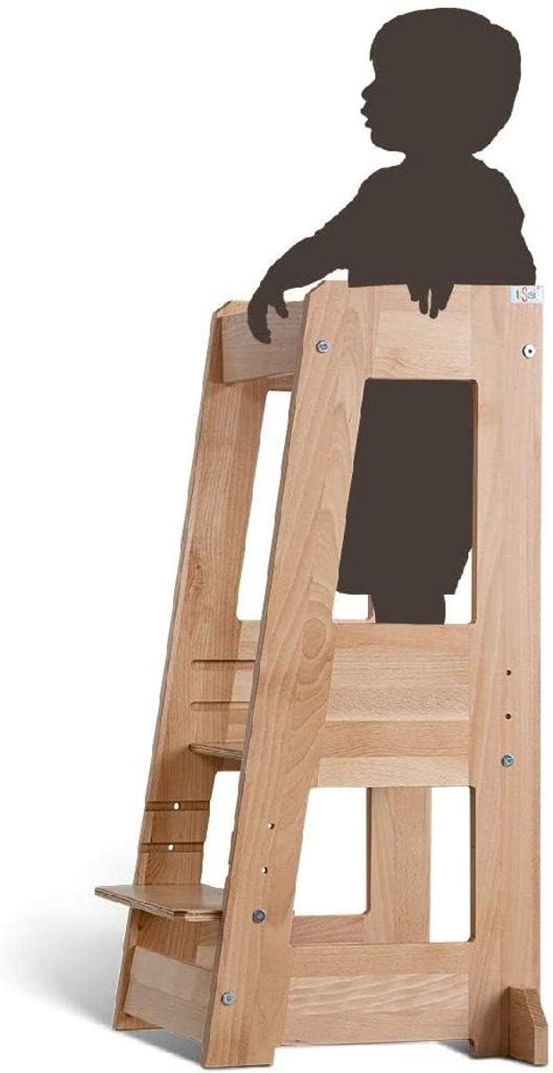 Opstapje Leertoren - Houten Keukenhulp - Samen Koken Bakken - Inklapbaar Kantelbestendig - 40x45x91 cm - Naturel