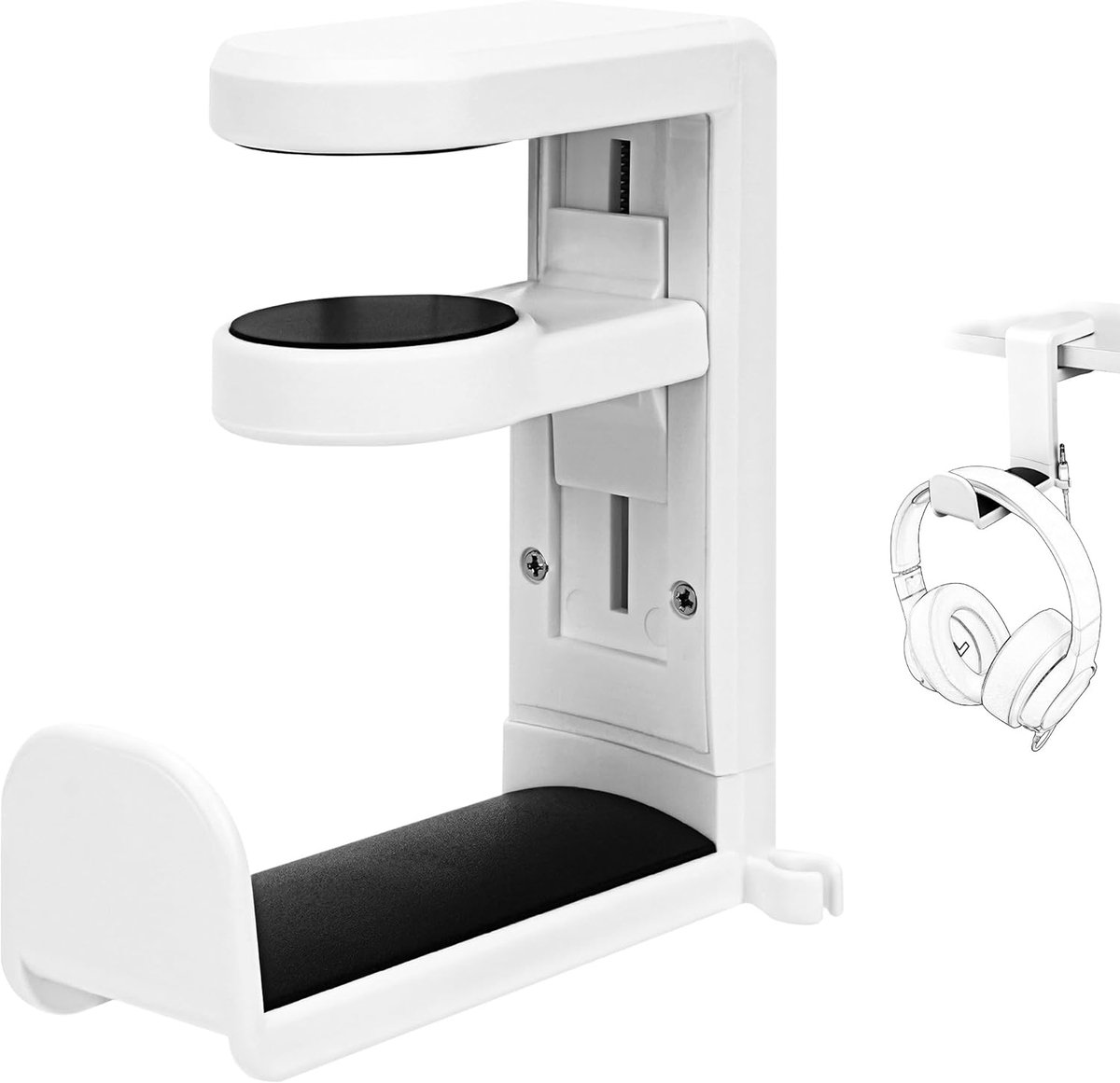 Hoofdtelefoonhaak - Headset houder - Bureau organiseren - 360 graden draaibaar - 11.5 x 4 x 10 cm - Wit