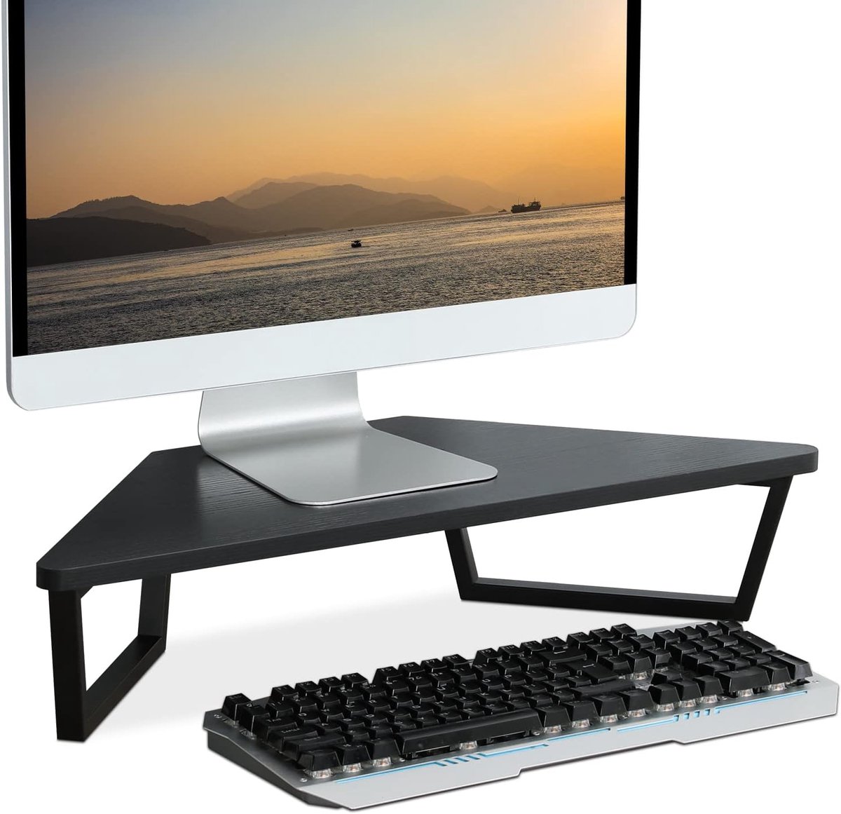 Monitor Verhoger - Bureau Organizer - Hoek Bureau - Stevig Metalen Frame - 66cm Breed - Zwart