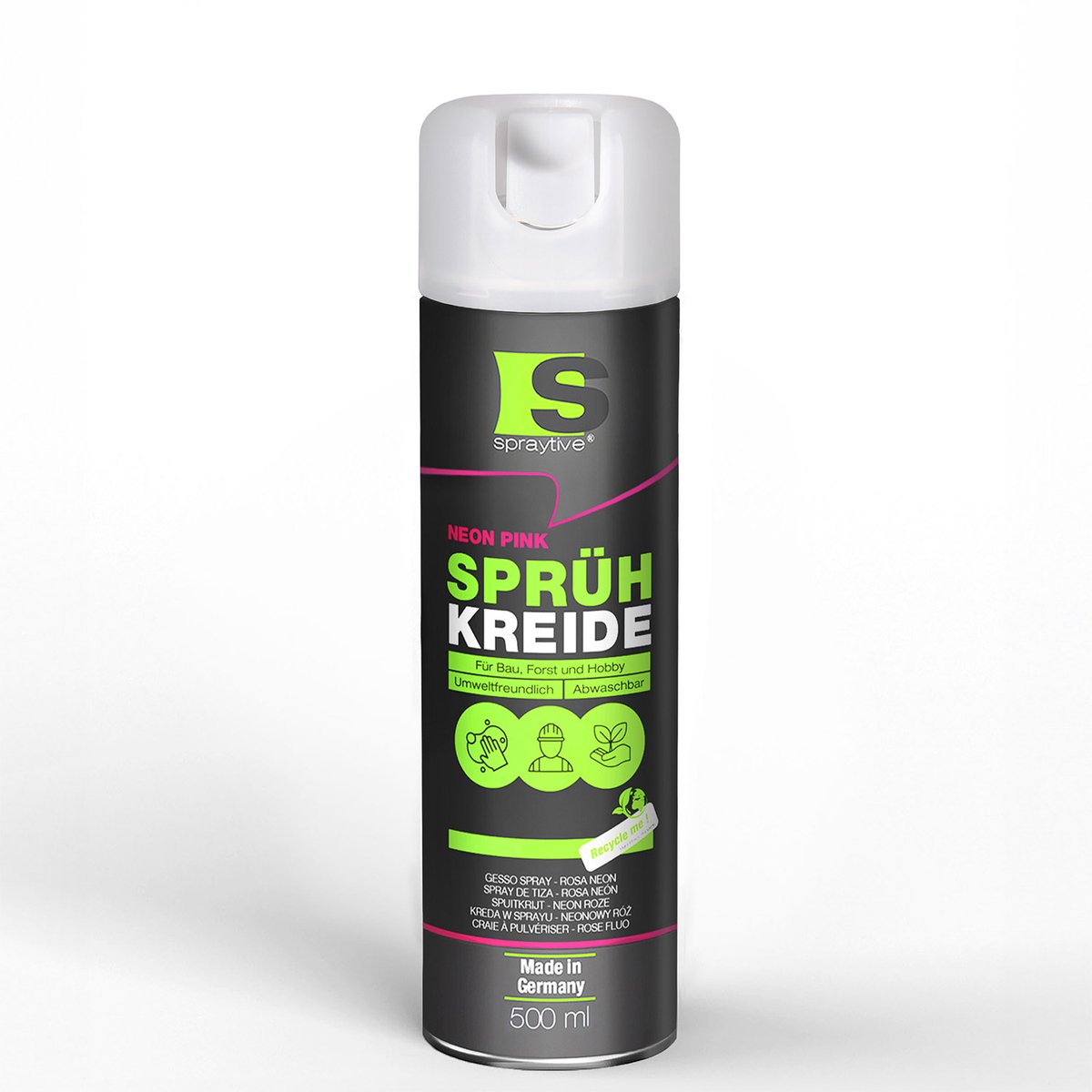 Spraytive 1x 500ml spuitkrijt neon roze markeerspray afwasbaar krijtspray voor tijdelijk markeren op asfalt gras en beton hoge dekking