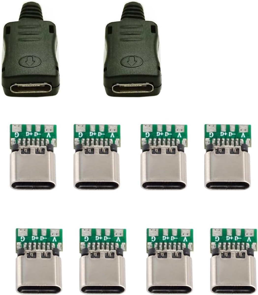 USB Type C Connectoren - DIY Componenten - Elektronica Reparatie - Met Montagebehuizing - 3.0mm Kabel - Zwart