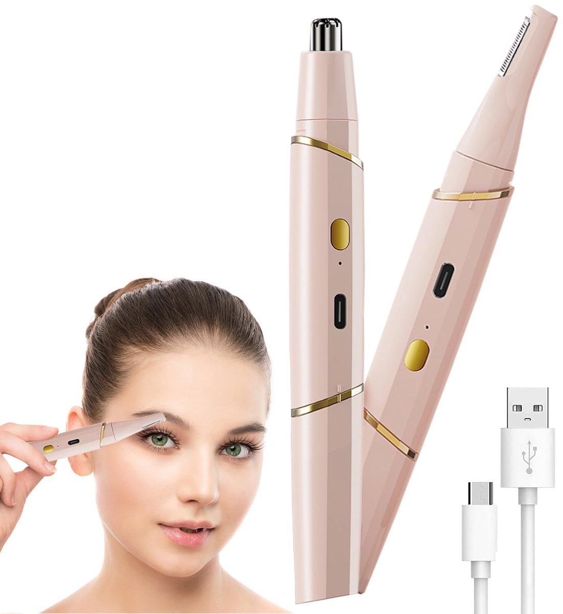 Belle's product-ontharingsapparaat-2-in-1 oplaadbare gezichtstrimmer voor vrouwen – Voor neus, oren & wenkbrauwen (roze)-Belle's product
