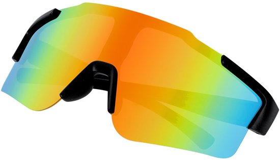 Zonnebril - Fiets - Sport - Festival bril - Rave - Voor heren en dames - Semi randloos - Zwart - Multicolor gepolariseerd spiegelglas — afbeelding 3
