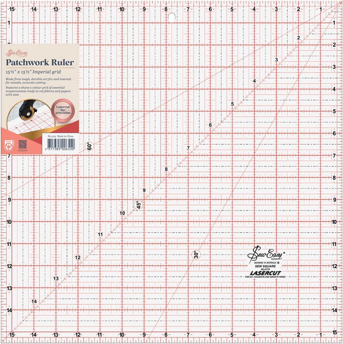 Vierkante Quilt Liniaal voor Patchwork en Naaien, 15,5 x 15,5 inch