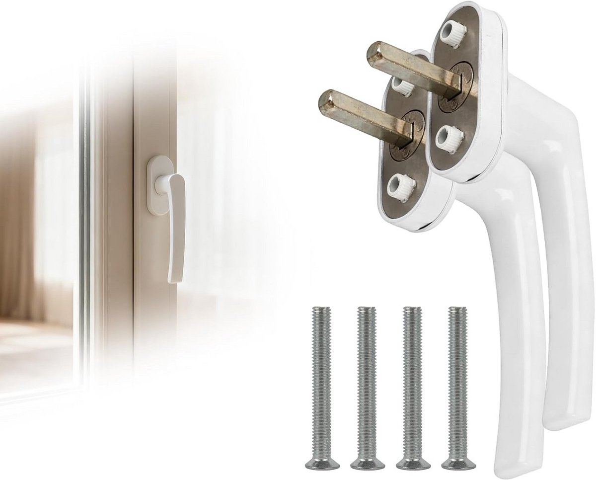 Set van 2 Raamkrukken Aluminium Wit met Kinderbeveiliging en Slot - 35 mm Penlengte