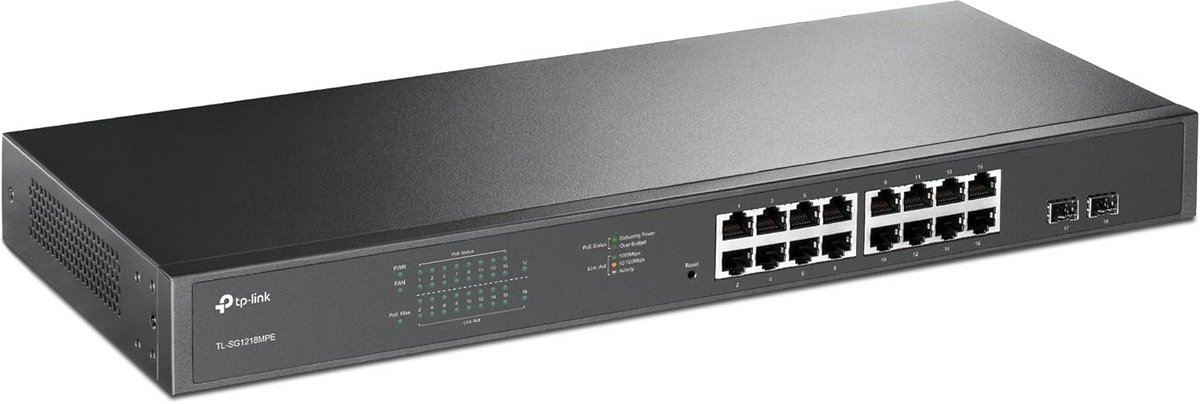 16 Poorten Gigabit PoE+ Switch met 2 SFP Slots - Easy Smart Rack Monteerbaar