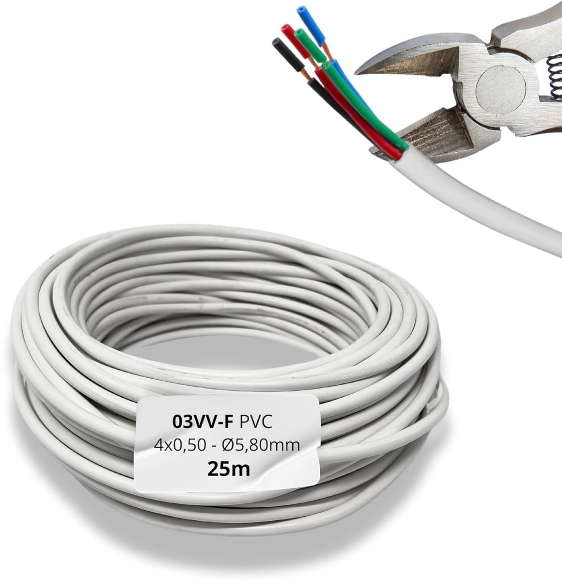 Ronde PVC Installatiekabel Wit 25 Meter 4x0.50mm² Flexibel voor Verlichting en Elektronica