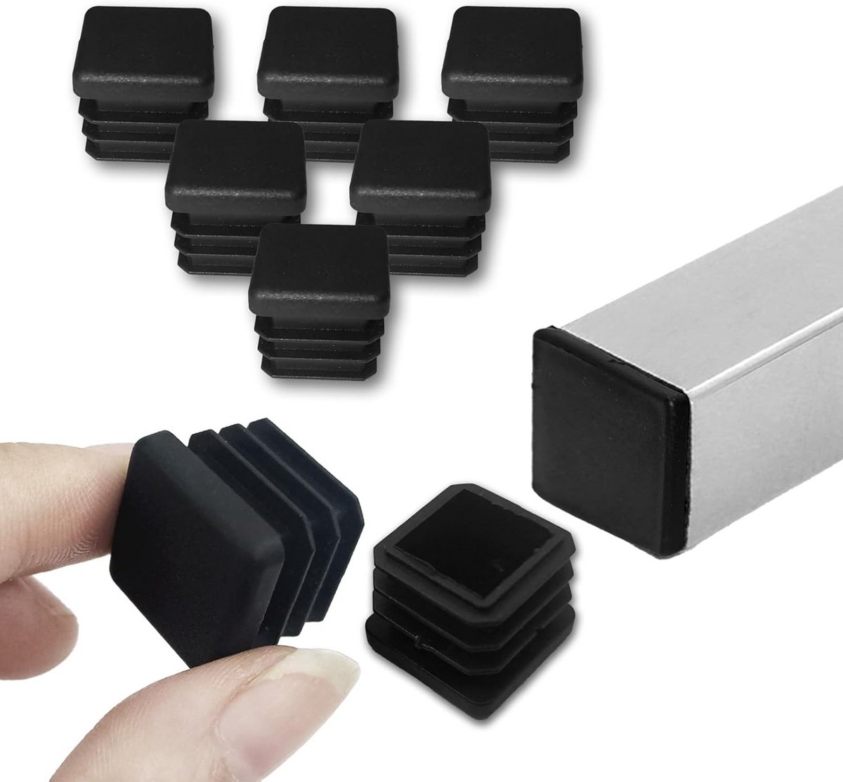 32 Stuks Zwarte Vierkante Kunststof Eindkappen voor Buis en Poten 19x19 mm