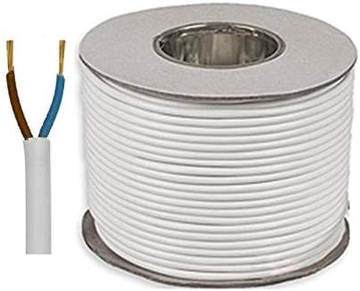 Flexibele 2-aderige Installatiekabel 1mm² Wit - 10A PVC Geschikt voor Huishoudelijke Apparaten