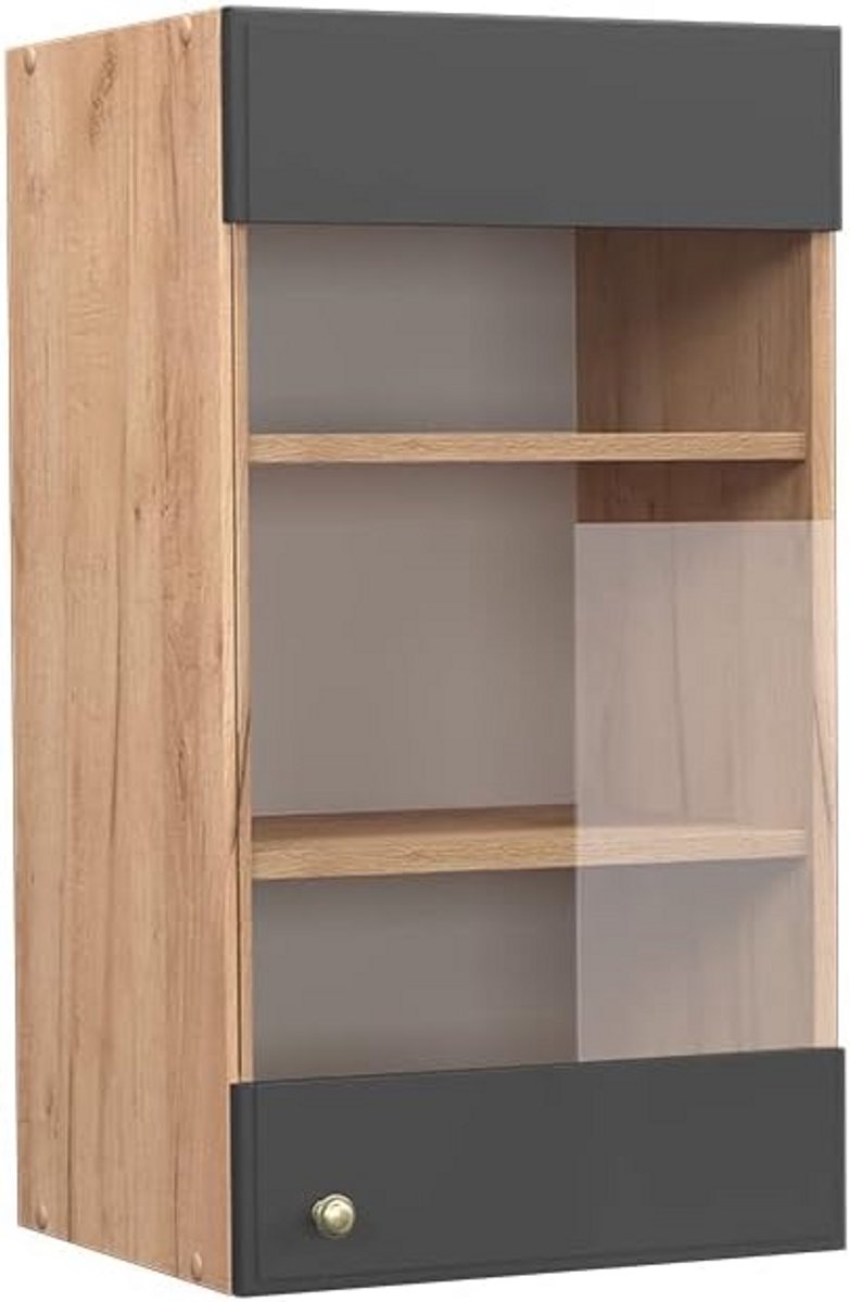 Glazen Hangkeukenkast 40 cm Antraciet en Eiken Goudkeurige Optiek